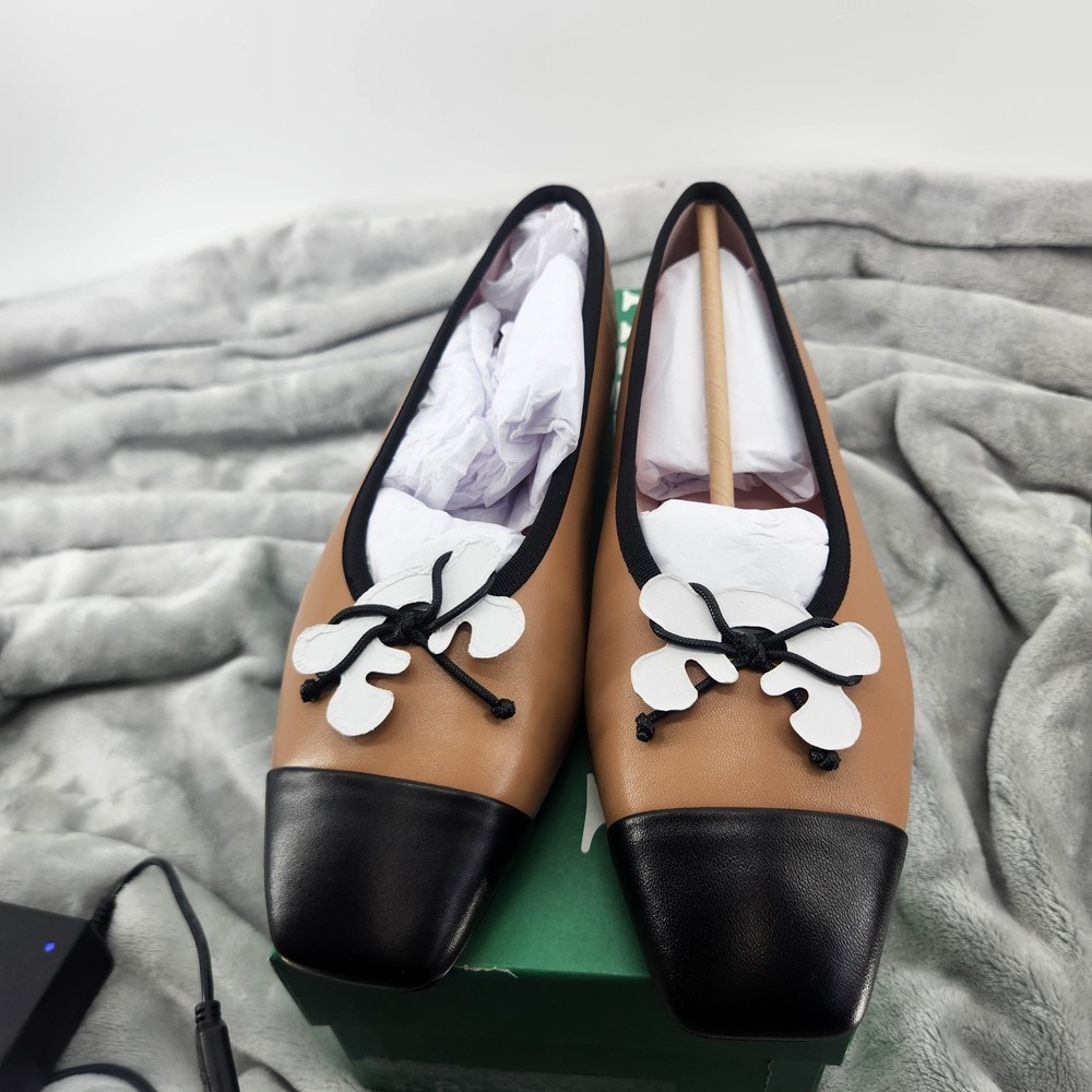 J. Crew Women's 8.5 Carmel Frappe Leather Sophie Cap Toe Ballet Flats NWB